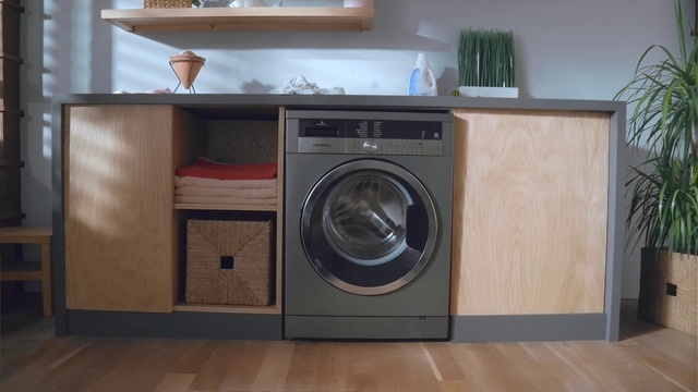 Video Reference: Washing machine, Major appliance, Laundry room, Home appliance, Laundry, Room, Cabinetry, Clothes dryer, Property, Furniture