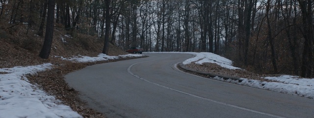 Video Reference: road, snow, winter, path, infrastructure, freezing, asphalt, tree, geological phenomenon, road surface