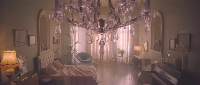 Video Reference: Room, Interior design, Lighting, Furniture, Purple, Curtain, Chandelier, Light fixture, Textile, Ceiling