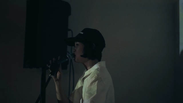 Video Reference: darkness, performance, audio, microphone, audio equipment, singing, music, screenshot