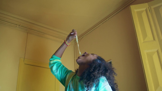 Video Reference: Ceiling, Green, Yellow, Room, Facial hair, House