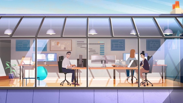 Video Reference: Building, Architecture, House, Daylighting, Office, Window, Real estate, Interior design, Glass, Facade