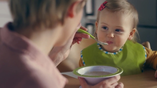 Video Reference: Child, Face, Toddler, Skin, Eating, Baby, Food, Baby food, Smile, Meal, Person, Female