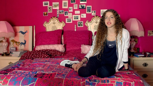 Video Reference: Pink, Bedroom, Red, Room, Bed sheet, Textile, Magenta, Bedding, Linens, Long hair, Person