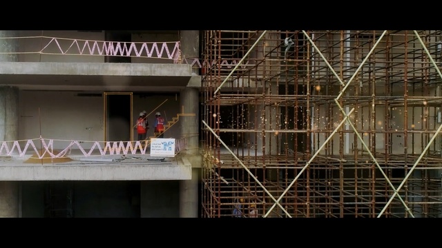 Video Reference: Scaffolding, Architecture, Building, Construction, Facade, Metal, Person