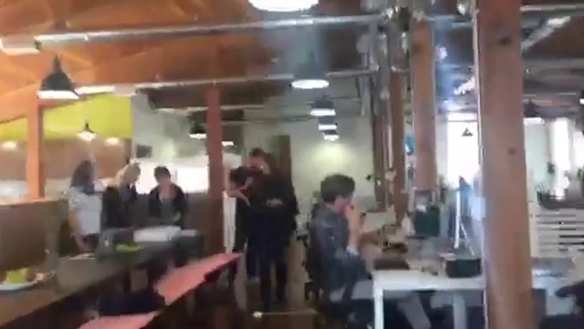 Video Reference: Restaurant, Building, Ceiling, Room, Interior design, Table