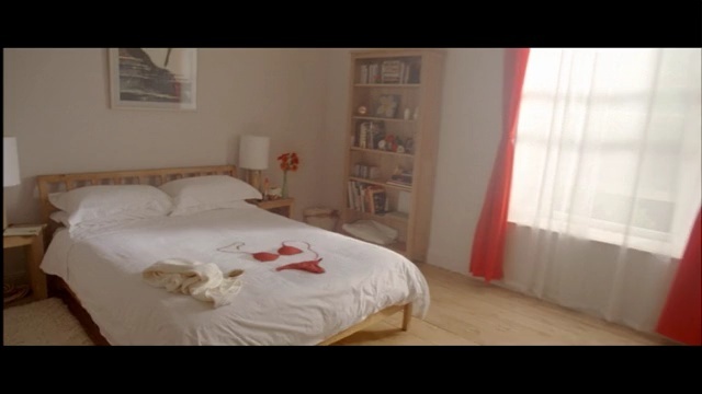 Video Reference: bedroom, property, room, bed frame, home, bed, real estate, furniture, floor, product, Person