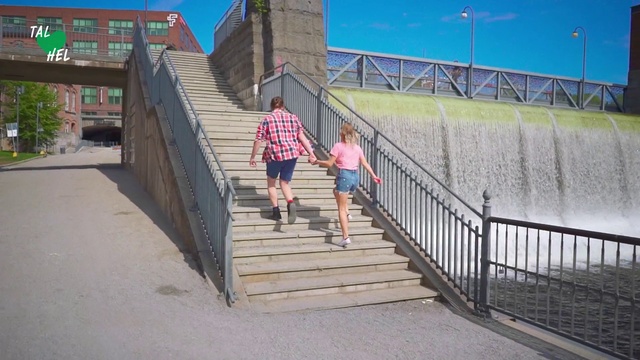 Video Reference: Boardwalk, Walkway, Handrail, Stairs, Pedestrian, Bridge, Recreation, Nonbuilding structure, Guard rail