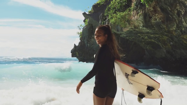 Video Reference: Surfing Equipment, Surfing, Surfboard, Beauty, Beach, Ocean, Surface water sports, Boardsport, Coast, Shore, Person
