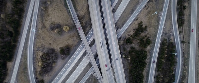 Video Reference: top view, top shot, roads, road, aerial, drone, road fork, highway