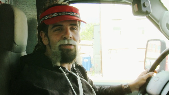 Video Reference: facial hair, beard, vehicle, car, moustache, glass, fun, Person