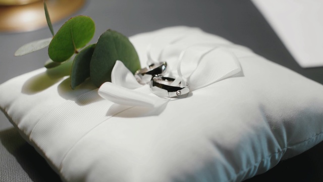 Video Reference: White, Green, Wedding ceremony supply, Plant, Flower, Hand, Petal, Ring, Wedding ring, Wedding ring cushion, Indoor, Sitting, Bed, Table, Small, Plate, Topped, Black, Food, Laying, Cake, Cat