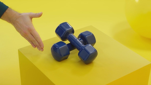 Video Reference: Blue, Product, Weights, Yellow, Dumbbell, Joint, Plastic, Exercise equipment, Physical fitness, Wheel