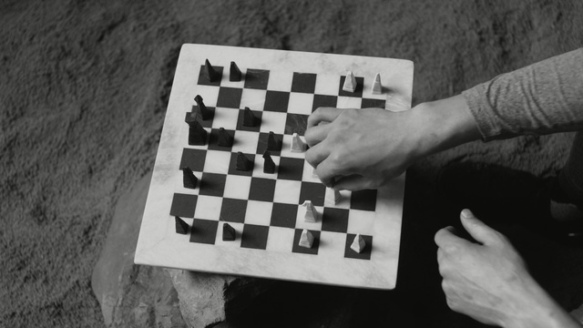 Video Reference: Games, Indoor games and sports, Black, White, Chessboard, Recreation, Black-and-white, Chess, Board game, Play, Person