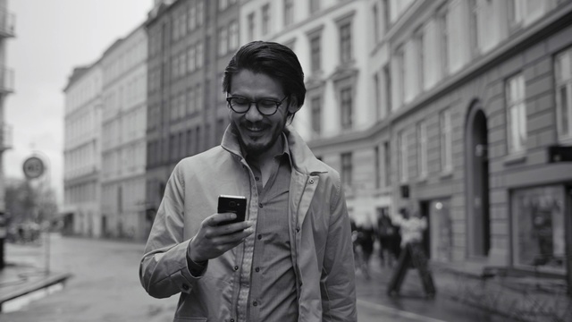 Video Reference: Photograph, White, Black, Black-and-white, Snapshot, Monochrome, Standing, Glasses, Street, Photography, Person