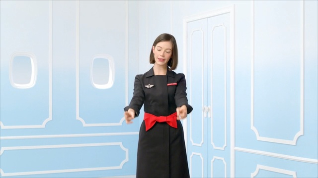 Video Reference: clothing, blue, shoulder, dress, standing, fashion, uniform, outerwear, joint, girl, Person