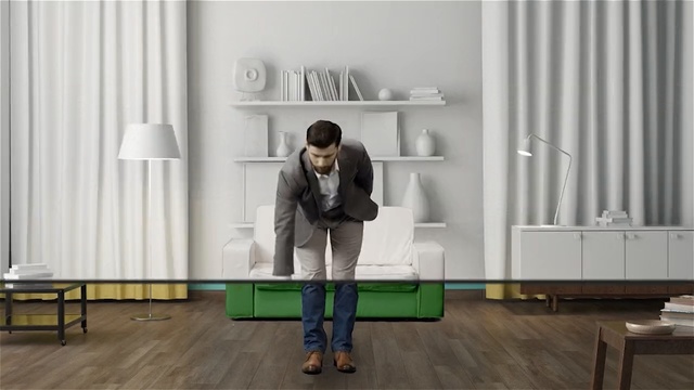 Video Reference: furniture, room, table, interior design, floor, sitting, shelving, shelf, flooring, product, Person