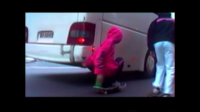 Video Reference: Mode of transport, Vehicle door, Pink, Purple, Transport, Automotive exterior, Snapshot, Skateboard, Leg, Fun