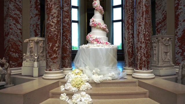 Video Reference: Dress, Gown, Wedding dress, Wedding ceremony supply, Wedding cake, Bridal clothing, Cake, Sugar paste, Cake decorating, Flower Arranging