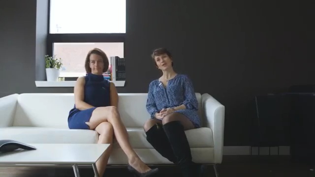 Video Reference: blue, sitting, furniture, shoulder, girl, couch, leg, conversation, table, product, Person