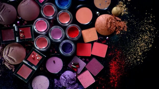 Video Reference: Eye shadow, Cosmetics, Pink, Eye, Beauty, Organ, Human body, Material property, Still life photography, Magenta, Person, Thing, Toiletry, Table, Red, Sitting, Small, Food, Colorful, Cosmetic