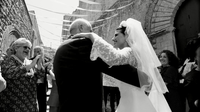 Video Reference: photograph, woman, black and white, monochrome photography, bride, snapshot, photography, veil, ceremony, event, Person