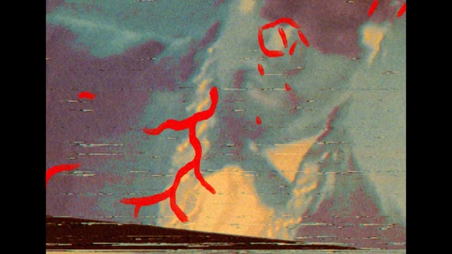 Video Reference: red, art, painting, wall, modern art, visual arts, line, sky, artwork, paint, Person