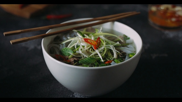 Video Reference: dish, food, pho, soup, cuisine, asian food, rice noodles, noodle soup, noodle, chinese food