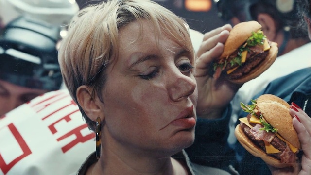 Video Reference: Junk food, Fast food, Hamburger, Eating, Food, Dish, Sandwich, Street food, Cuisine, Finger food