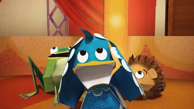 Video Reference: yellow, toy, room, cartoon, technology, play, product, art, table, illustration, Person