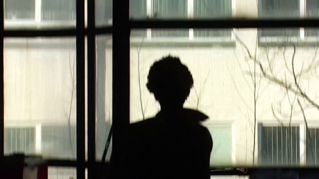 Video Reference: Photograph, Snapshot, Standing, Shadow, Black-and-white, Window, Silhouette, Monochrome, Human, Architecture, Person