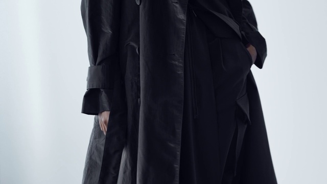 Video Reference: Clothing, Black, Outerwear, Coat, Overcoat, Sleeve, Fur, Dress, Robe, Trench coat