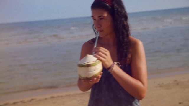 Video Reference: Vacation, Summer, Beach, Drink, Coconut water, Dairy, Dessert, Sea, Food, Smile