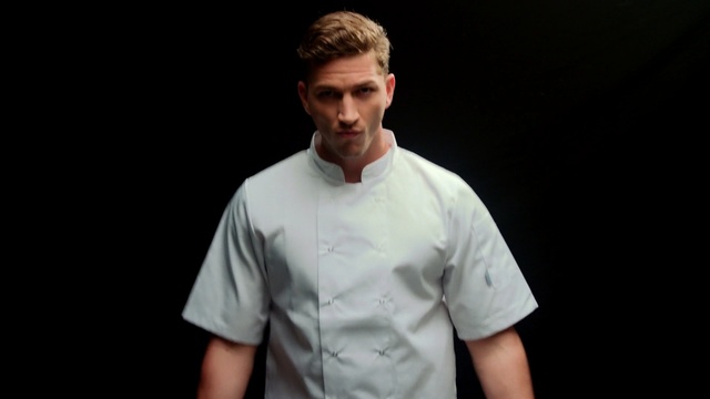 Video Reference: person, man, t shirt, human, arm, facial hair, chef, gentleman, cook, neck