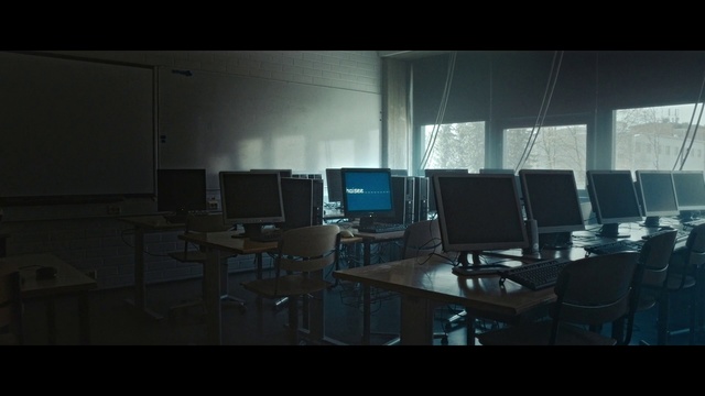 Video Reference: Furniture, Room, Building, Technology, Architecture, Electronic device, Office, Darkness, Multimedia, Personal computer