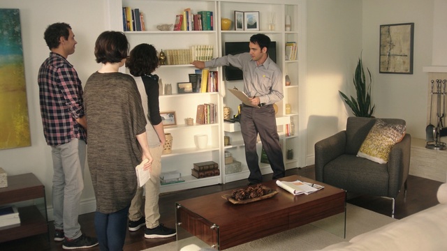 Video Reference: furniture, room, interior design, table, product, Person