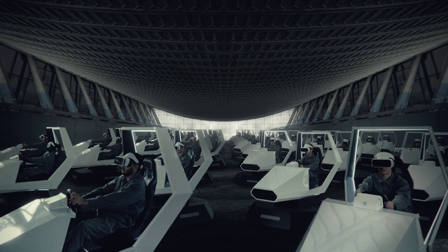 Video Reference: Architecture, Building, Design, Room, Photography, Ceiling, Interior design, Sport venue, Air travel, Vehicle