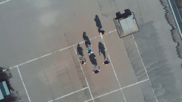 Video Reference: Aerial photography, Line, Intersection, Photography, Street, Shadow, Space, Floor, Road, Concrete