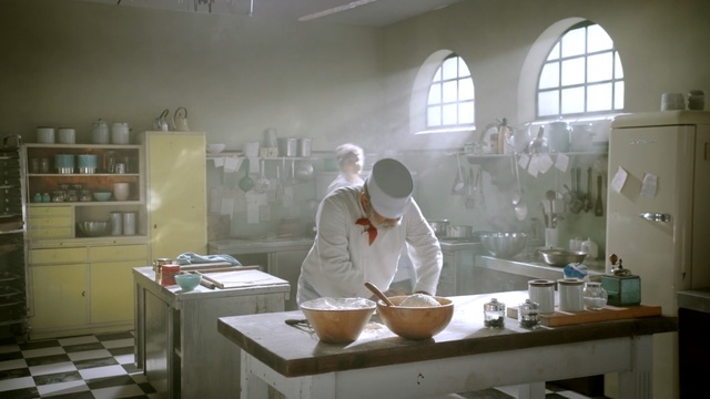 Video Reference: room, interior design, table, furniture, window, countertop, home, kitchen, glass, Person