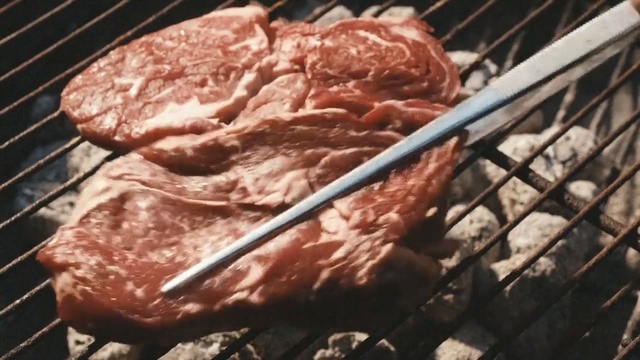 Video Reference: meat, grilling, steak, red meat, barbecue, kobe beef, grillades, beef, roasting, animal source foods, Person