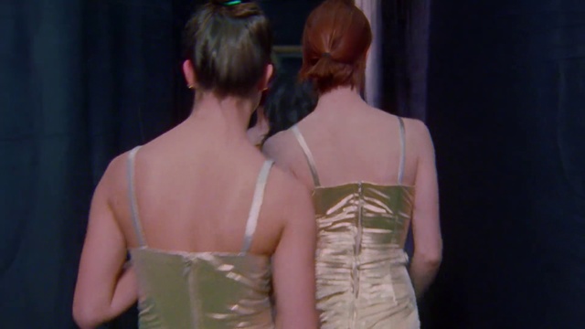 Video Reference: Hair, Fashion, Dress, Hairstyle, Shoulder, Back, Blond, Haute couture, Gown, Human body