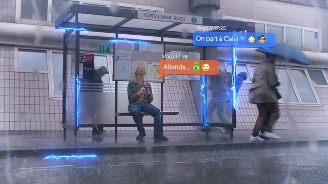 Video Reference: Transport, Metropolitan area, Building, Bus stop, Advertising