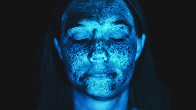 Video Reference: Face, Blue, Head, Human, Jaw, Electric blue, Photography, Art, Flesh, Fictional character