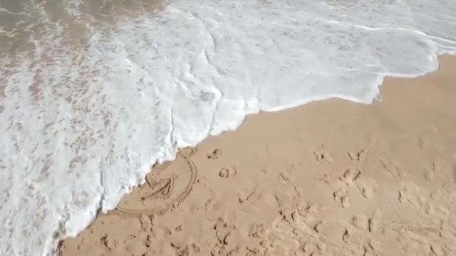 Video Reference: sand, geological phenomenon, shore, wave, sea, sky, wind wave, terrain, material, water, Person