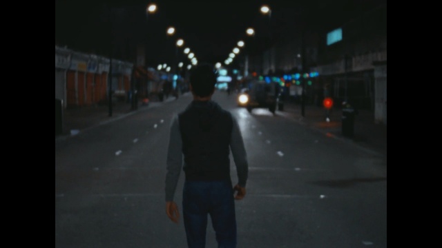 Video Reference: Black, White, Darkness, Photograph, Night, Street light, Light, Standing, Lane, Asphalt, Person