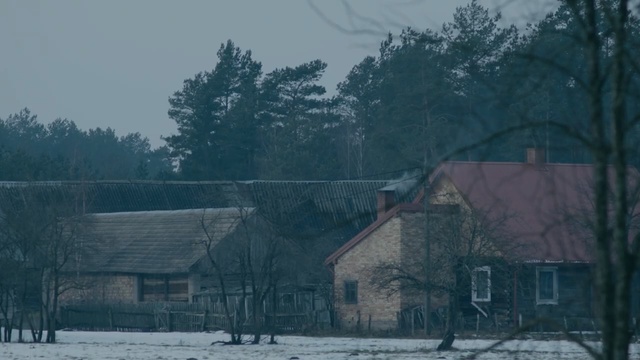 Video Reference: Winter, Snow, Atmospheric phenomenon, Sky, Morning, Tree, House, Rural area, Barn, Atmosphere, Outdoor, Building, Covered, Field, Small, Green, Old, Large, Street, Church, Country, Grazing, Yard, Walking, Track, Lot, Horse, Red, Standing, Sign, Sheep, Skiing, Game, Train, City, White, Group, Man, Fog, Day
