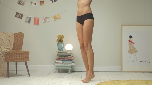 Video Reference: Leg, Human leg, Thigh, Knee, Room, Joint, Human body, Furniture, Interior design, Undergarment