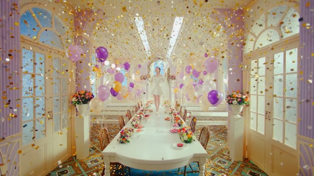 Video Reference: function hall, room, interior design, ceiling, wall, ceremony, wedding reception, aisle, art, flower, Person