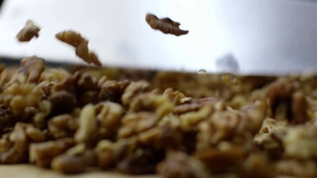 Video Reference: Food, Cuisine, Dish, Ingredient, Plant, Walnut, Gozinaki, Vegetarian food, Produce, Indoor, Doughnut, Donut, Cake, Chocolate, Dessert, Toppings, Covered, Fruit, Plate, Tray, Filled, Full, Desert, Table, Close, Different, Cut, Pizza, Cheese, Dog, White, Pastry, Animal, Several