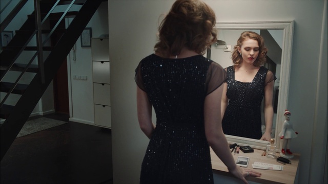 Video Reference: Shoulder, Dress, Standing, Design, Room, Fashion design, Photography, Neck, Little black dress